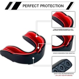 Gum Shield Kids | Mouth Guard Boxing | Rugby Mouth Guard | Unisex and Dual Layer with Premium Protection Suitable for All Contact Sport (Black+Red)