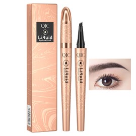 Gevlonecirly Liquid Eyebrow Pencil, 4D Liquid Eyebrow Pencil, Waterproof Eyebrow Pencil, Fade Resistant Eyebrow Pencil, Microbladed Eyebrow Pencil - 4 Fork Brush, Easy to Apply, Permanent Color, Non