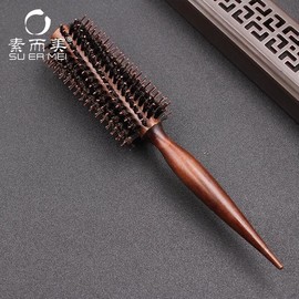 Thick Roll Hair Brush with Pointed Tail, Boar Bristle & Nylon for Curly Hair Styling Small Tail (Straight Bristle Pattern) Random Color 4ea