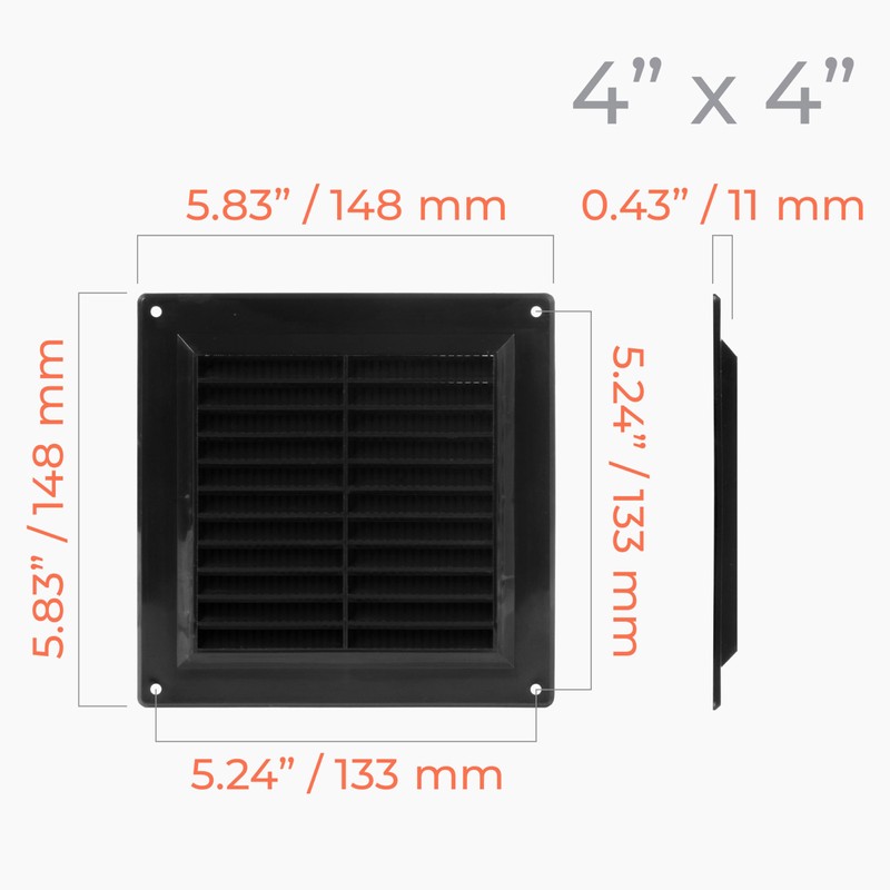 HVAC OV 4 x 4 Inch (Duct Opening Size) Black