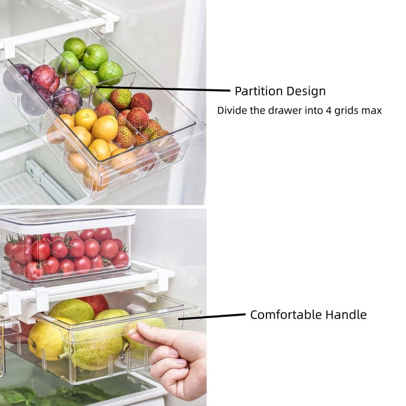 YekouMax Fridge Drawer Organizer, Refrigerator Organizer Bins, Pull Out with