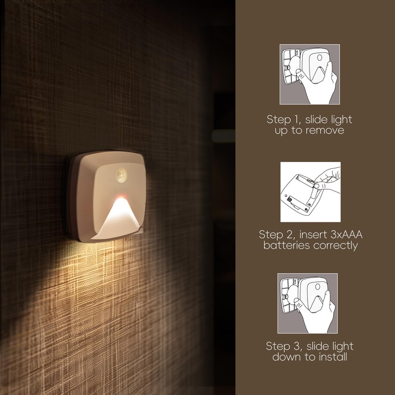 innofox 6-Pack Stick-on Motion Sensor Lights, Warm White LED Night