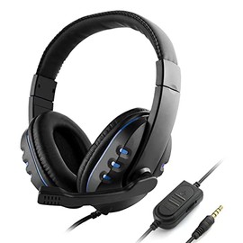 Namolit 3.5mm Wired Gaming Headphones Over Ear Game Headset Noise Canceling Earphone with Microphone Volume Control for PC Laptop Smart Phone Black & Blue
