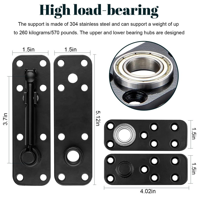 Hidden Door Hinge, 360° Rotating Pivot Hinge, 570lbs Load-Bearing Door