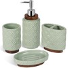 RQYIXI Elegant Bathroom Accessories Set 4 PCS Ceramic and Wood