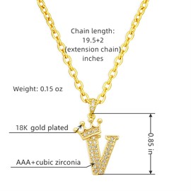 LXSSLY Gold Crown Initial Necklaces for Women Dainty Letter A-Z Pendant Necklace 18K Gold Plated Zirconia Letter Crown Choker Necklace for Women, Copper, Zircon