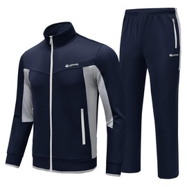 BASUDAM Men's Track Suits 2 Piece Long Sleeve Warm Up Tracksuits Zip-Front Athletic Casual Sports Set Activewear Navy Grey L