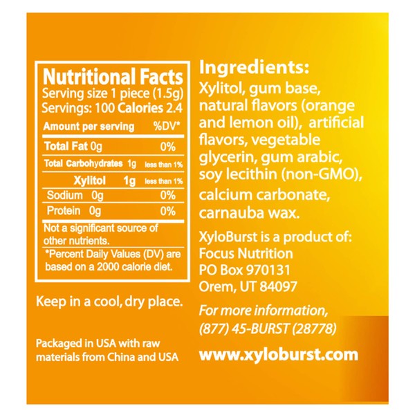 XyloBurst 100% Xylitol, Natural Chewing Gum 100 Count Jar Non