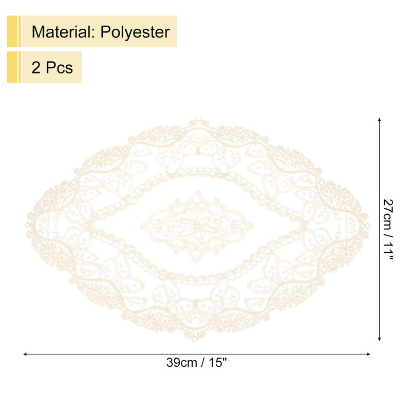 sourcing map 2Pcs Retro Lace Placemats, French Crochet Doilies Oval