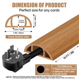 Floor Cord Cover Self Adhesive Cord Hider,10FT Cable Management, Extension Strip Protector for Wires, Prevent Cable Trips for Offices, Gyms, Exhibitions Cavity:0.39"(W) x 0.27"(H) Brown Wood