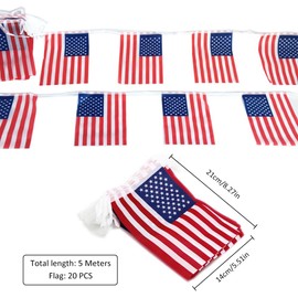 USA Flag Rectangle Garland, USA Flag Garland, USA Flag National Flag, Bunting USA Flags, American Banner, Flag USA Garland, for Party Decoration, 14 x 21 cm, Length 5 m, Pack of 20