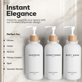 White Shampoo and Conditioner Dispenser Set Wall Mounted by Brighter Barns - Shower Dispenser 3 Chamber No Drill - Refillable Shampoo and Conditioner Bottles for Shower Wall in Airbnb, Hotel (White)