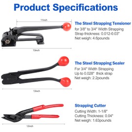 Hawaminent 3 in 1 Premium Banding Strapping Kit -Heavy Duty Banding Tools, Steel Strapping Tensioner for 3/8"-3/4" Metal Banding, Strapping Cutter, Sealer&Crimper Tool for High Tensile Pallet Packging