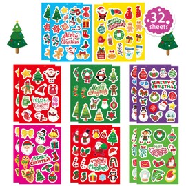 Merry Christmas Stickers, 32 Sheets Make A Face Stickers Christmas Tree Santa Claus Snowman Stickers, DIY Xmas Holiday Crafts Stickers for Envelopes Gift Cards