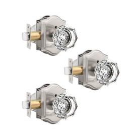Gobrico 3 Pack Clear Crystal Door Knobs,Bed/Bath Door Handles Privacy Function,Octagonal Diamond Glass Interior Knob with Arched Rosette,Satin Nickel Finished
