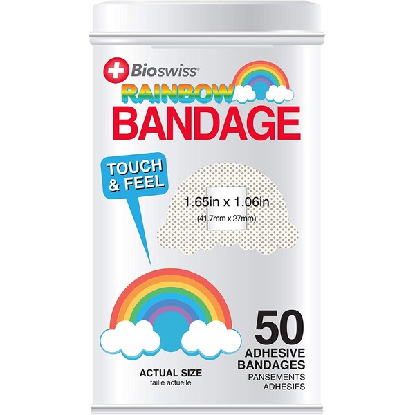 BioSwiss Novelty Bandages Collectable Tin, Self-Adhesive Funny First Aid Bandages, Novelty Gag Gift 50 Pieces (Rainbow, Gay Pride)
