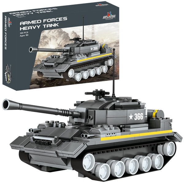 Army Tank Building Block Set - 340Pcs Armed Forces Toy Tank for Ages 10 and Up – Rotating Turret with Gun Attachment Army Tank Model Kit Compatible with All Major Brands of Building Blocks