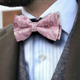 Barry.Wang Dusty Rose Bow Ties for Men Floral Silk Pre-Tied Bowtie Pocket Square Cufflinks Lapel Pin Set Formal Wedding Party Prom