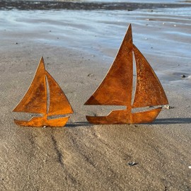 Storm's Gartenzaubereien Garden Decoration Ship - 2 Sailing Boats in Rust Look for Screwing in 24-17 cm for Maritime Decoration in the Garden