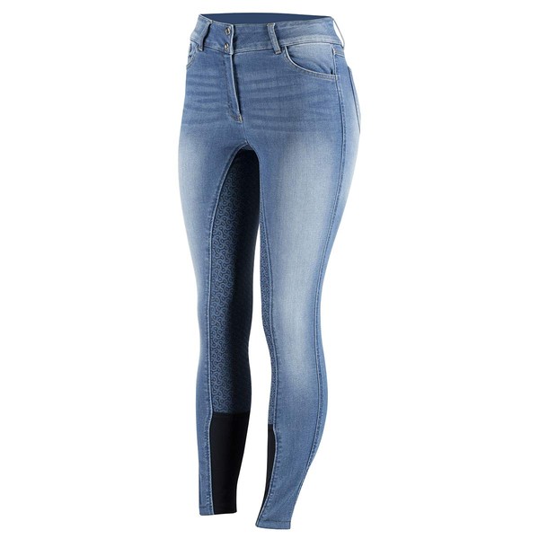 HORZE Kaia - Pantalones de montar a caballo para mujer | Pantalones de silicona de cintura alta para asiento completo, Azul lead, 22