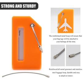 7 Pack Silicone Luggage Tag Baggage Handbag Travel Suitcase Tags with Name ID Card Perfect to Quickly Spot Luggage Suitcase (Orange