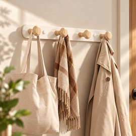 No-Drill Wall Coat Rack for Clothes & Bags – Carbon Steel 4-Hook Space-Saving Hanger for Entryway & Bedroom