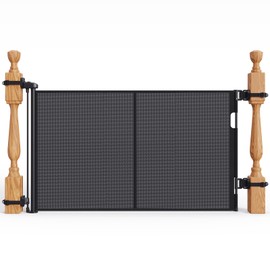 Upgraded Retractable Baby Gates for Stairs & Banister, Mesh Dog Gate Indoor, Extends to 55" Wide 33" Tall, Child Safety Gate for Stairway, Banister & Wall Mount (Black)