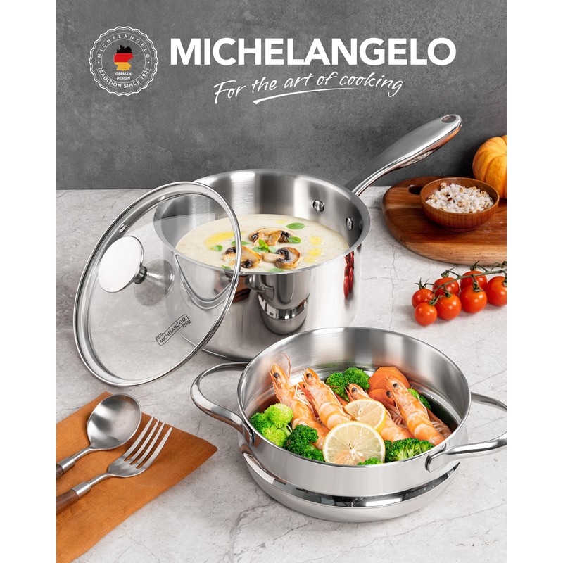 MICHELANGELO Stainless Steel Sauce Pan with Lid, 2.5 Quart Sauce