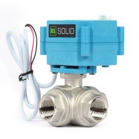 U.S. Solid 3-Way Motor Ball Valve, Stainless Steel Zone Valve, Ball Valve with Manual Function, Heavy Duty Versatile T-Type Water Stopcock, Standard Port (1/2 Inch, AC110-230V)