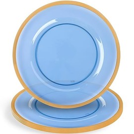 Blue Charger Plates With Gold Rim 4 Pack - 13" Round Disposable & Reusable Plastic Chargers for Weddings, Events & Home Décor