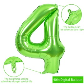 TONIFUL 40 Inch Large Green Numbers Balloons 0-9, Number 4 Digit 4 Helium Balloons, Foil Mylar Big Number Balloons for Birthday Party Anniversary Supplies Decorations