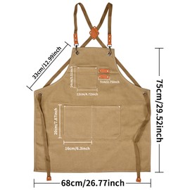 KOOOGEAR Multifunctional Canvas Apron, Work Apron, Welding Apron, Grill Cooking Apron, Adjustable Belt, Suitable Linen Apron Suitable for Kitchen, Garden, Blacksmiths, Workshop, brown