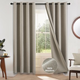 COSVIYA 100% Blackout Natural Linen Curtains & Drapes 72 Inch Length 2 Panels Set, Full Room Darkening Grommet Insulated Thermal Window Panels for Bedroom/Living Room,52x72 inches