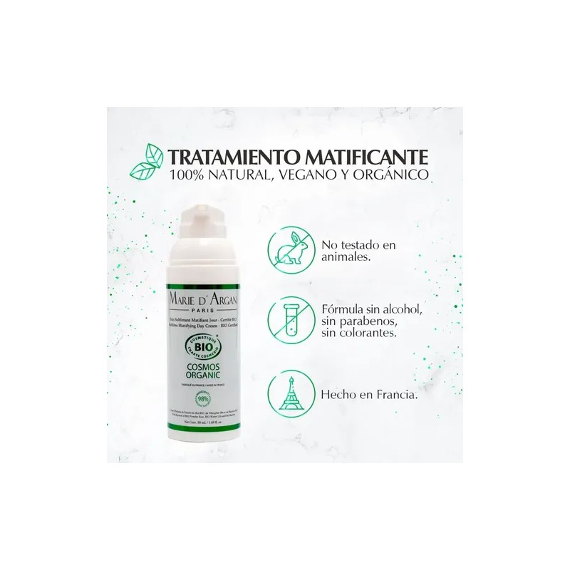 Crema Matificante Vegana Marie d'Argan Día Piel Normal Mixta 50ml