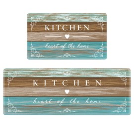 Sofort Kitchen Rugs Farmhouse Cushioned Anti Fatigue Kitchen Mats 2 Piece Set Non Slip Waterproof for Floor, Rustic Wooden Comfort Standing Mats for Kitchen, Office, Sink, Laundry