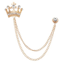 PATIKIL Crown Hanging Chain Brooch Pins, Rhinestone Suit Pins Fashion Crystal Lapel Pins for Women Men Clothes Dress Bouquet Coat Hat Bag, Gold Tone (White)