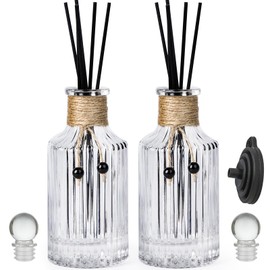 Reed Diffuser Bottle Set of 2 Glass Diffuser Bottles 8oz/250ml Empty Glass Diffuser Bottles with Stoppers and Reed Sticks Clear Decorative Bottle Set Bulk Reusable Perfume Jar