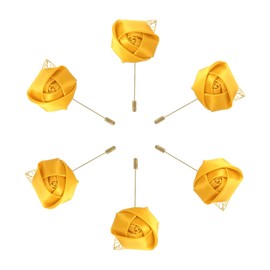 MECCANIXITY 6 Pcs Groom Boutonnieres Rose Boutonnieres Pins for Men Wedding Ceremony Anniversary Formal Dinner Party Yellow