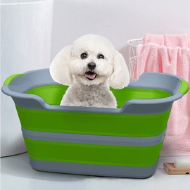Multi-Functional Collapsible Pet Bathtub with Drainage Hole, Portable Indoor Outdoor Foldable Washing Tub Bathing Tub Small Pets Bathtub for Puppy Small Dogs Cats (Green)