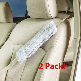 Engel Worldwide Comfortable Universal Fitting Genuine Merino Sheepskin Seat Belt Shoulder Cover Pads for Adults, Children, Youth. Multiple Colors Available Twin Pack! (Dark Silver)