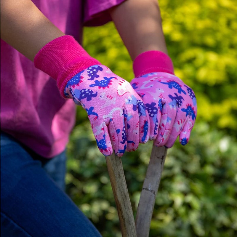 Kent & Stowe Kids Gardening Gloves Dinosaur Pink