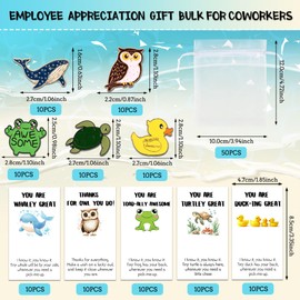 SOWPOPY 25/50/100 Sets Employee Appreciation Gifts Bulk Small Staff Thank You Gift with Inspirational Cards, Cute Animal Lapel Pins Team Appreciation Ideas for Office Coworkers, Teachers, Students
