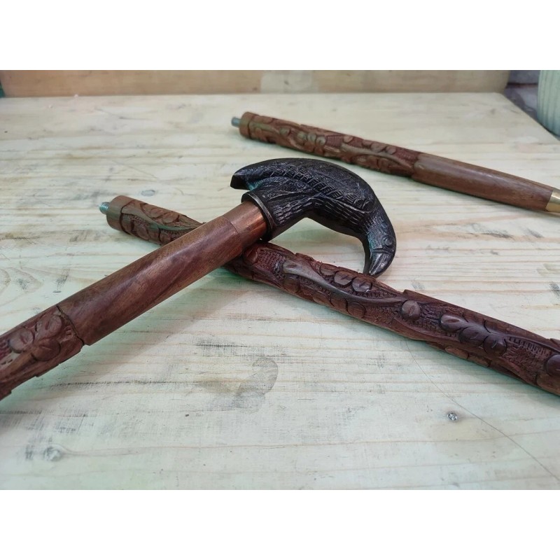 HEAD Antique Style Brass Raven Black Crow Head Handle For