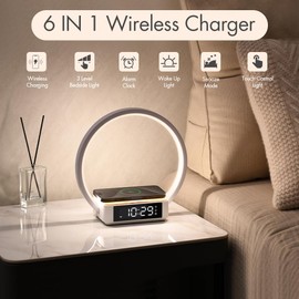 SMARTERIOR Wireless Charging Station with Alarm Clock,Bedside Lamp with Sunrise Wake-Up Light,Wireless Phone Charger,Touch Table Lamp with 3 Brightness Levels,Idea Gifts for Women,Men,Teens,Adults