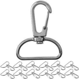 Snap Hook with Screw Clasp, Pack of 12, 25mm D-Ring with Carabiner Hook, Pocket Carabiner 360° Rotating Eye Ring, Metal Belt Buckle with Hook for Crafts, Carrying Strap Lobster Clasp