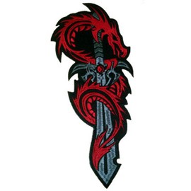 Dragon & Sword Embroidered Back Patch 30 x 12cm (11" x 5)