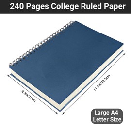 Yarotm Notebook A4 Lined - Spiral Pad A4 Notebook 21 x 28.5 cm - 100 g/m² Lined Paper Diary - 240 Pages College Pad Notebook A4 - Royal Blue Journal Notepad Spiral Binding