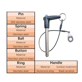 L-handle ball lock pin, 304 stainless steel double ball pin Grip button lock quick-release pin with safety rope (1, Φ5/16in x 3-5/32in)