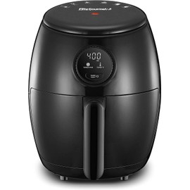 Elite Gourmet EAF2612D Personal 2.1Qt Compact Space Saving Programmable Hot Air Fryer, Oil-Less Healthy Cooker, Timer & Temperature Controls, 1000W, Black