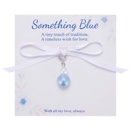 MIXJOY Wedding Day Something Blue Bridal Gift - White Ribbon Blue Pearl Bouquet Garter Charm for Bride to Be, Bridal Shower Gifts, Elegant Pearl Wedding Accessory, Bachelorette Party Gift